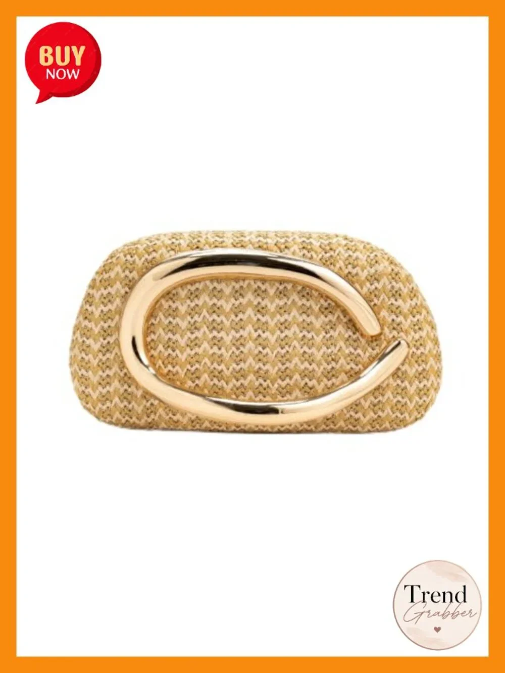 Woven Straw Clutch with Gold Metal Handle Wedding Party